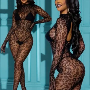 Women’s Leopard Chemise Bodystocking Lingerie