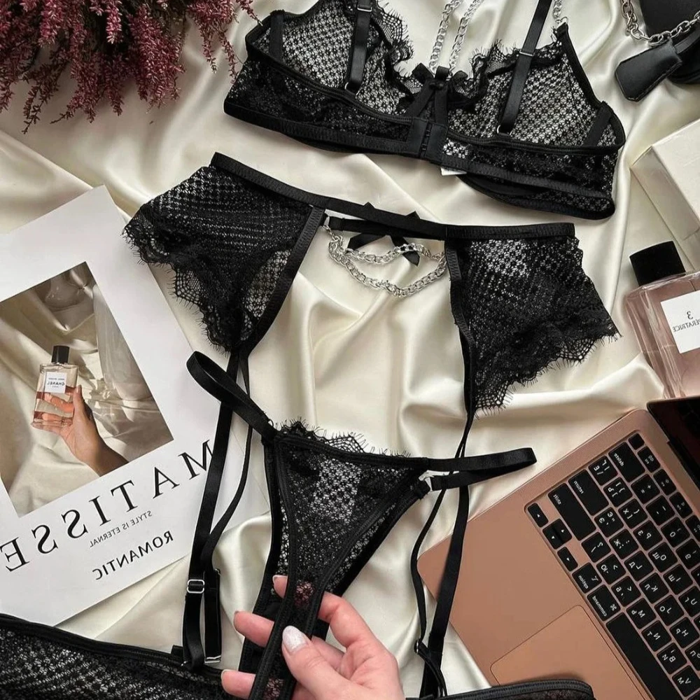 Lace Garter Bra & Panty Setngs Ladies Underwear Set - Image 6