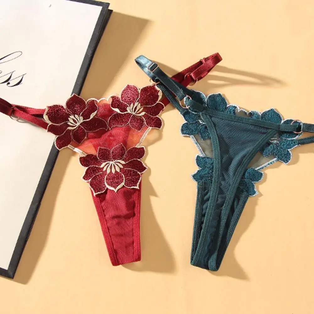 Sexy Sheer Flower Embroidered Panties – T-Back Style