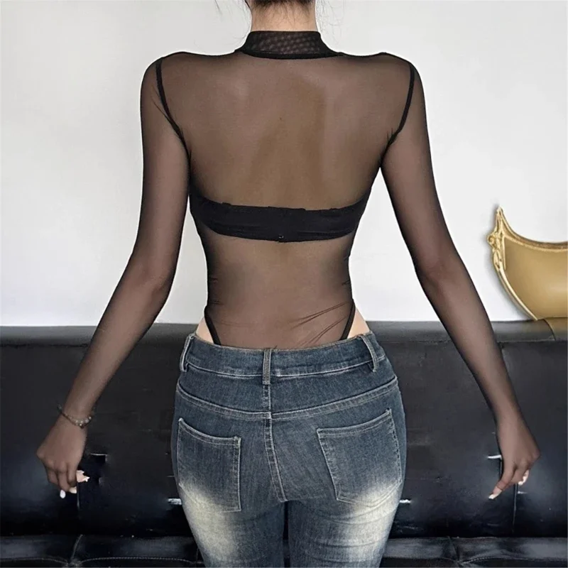 Women’s Sheer Snake Print Mesh Bodysuit - Image 3