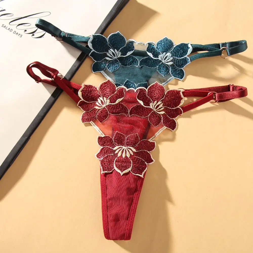 Sexy Sheer Flower Embroidered Panties – T-Back Style - Image 3