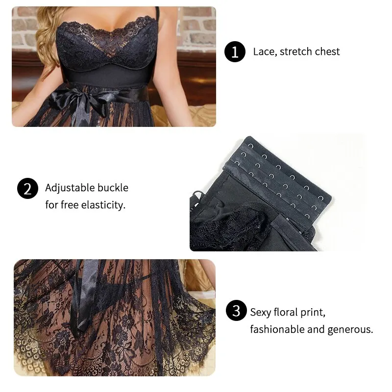 Women’s Lace Babydoll Lingerie Set with G-String - Image 4