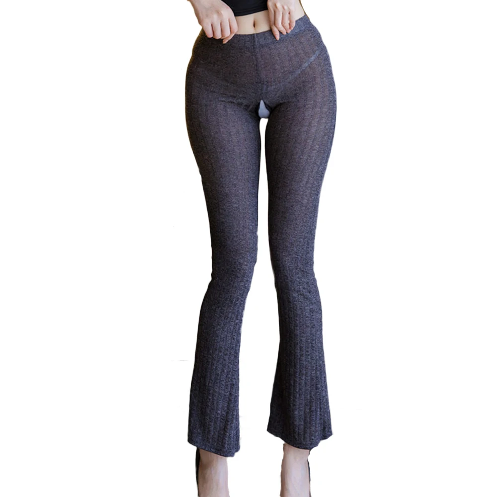 Sexy Zipper Open-Crotch Flare Yoga Pants – Sheer Hollow-Out Capris - Image 3